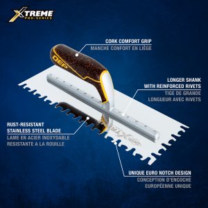 Xtreme Euro Notch Cork Handle XL Stainless Steel Trowel